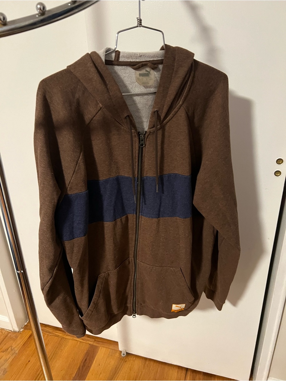 Puma Men's Brown Zip-Up Hoodie with Navy Stripe